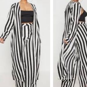 PLT- Plus Black Striped Longline Duster Jacket
